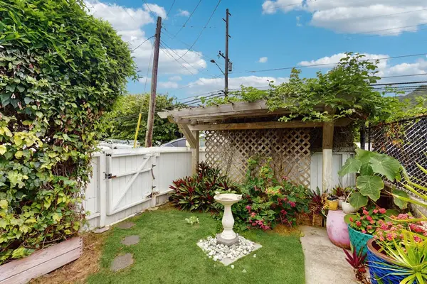 Tropical garden with lush landscaping