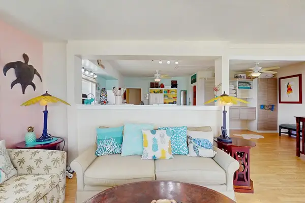 Comfortable living room connected to the kitchen