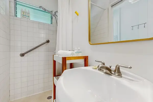Bright Bathroom With Walk In Shower