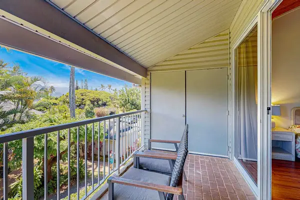 Large lanai with tropical views.
