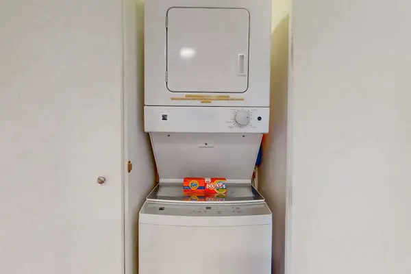 In-home stackable washer and dryer let you pack light and enjoy the convenience of doing laundry during your stay.