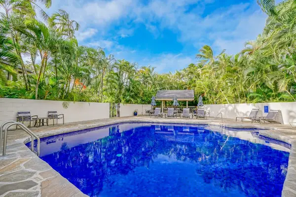 Refreshing pool nestled among beautiful tropical gardens