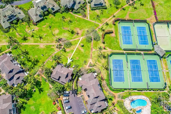 Panoramic aerial view of the coastline and resort area