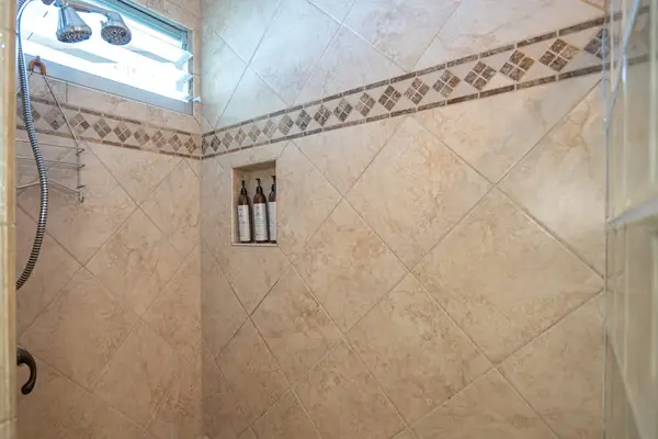 Tiled Walk In Shower With Coastal Style