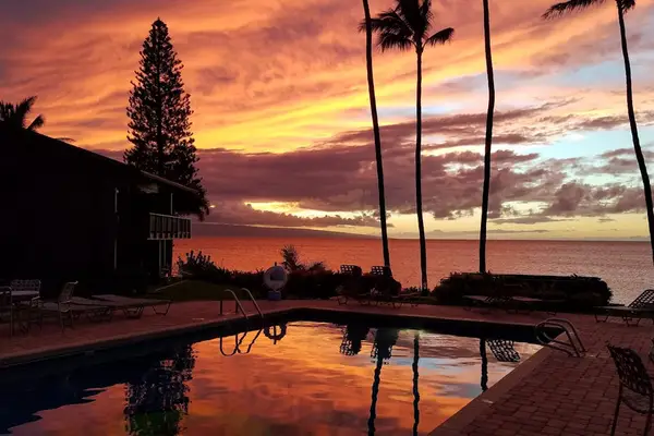 Spectacular Sunset Reflections By The Pool