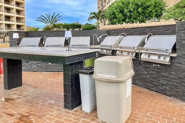 Community BBQ grills ready for outdoor cookouts