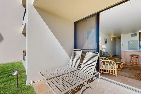 Cozy lanai with outdoor patio furniture