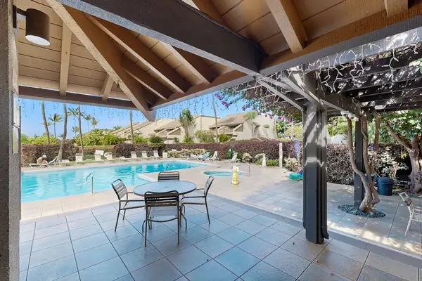 Covered poolside patio for relaxing