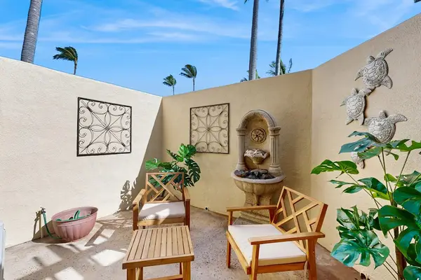 Peaceful patio with a relaxing fountain