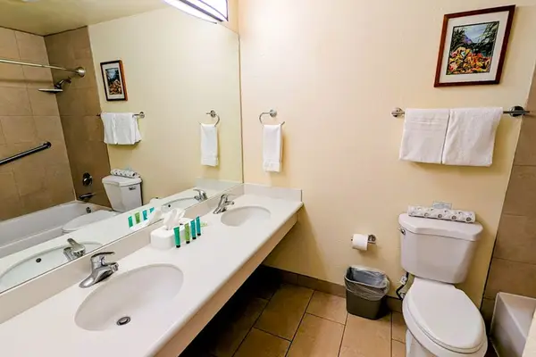 Bright full bathroom with a spacious vanity and shower