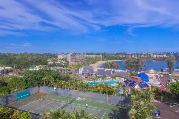 Panoramic aerial view of the resort and surrounding coastline