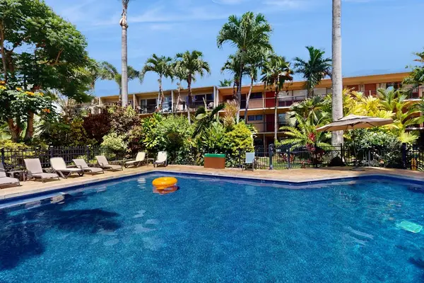 Sparkling pool surrounded by tropical beauty