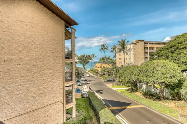 Open-air exterior walkways surrounded by lush tropical palm trees