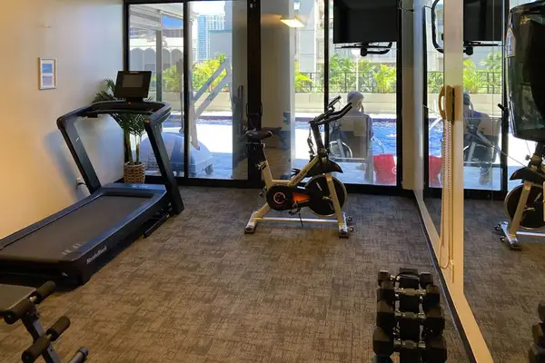 Maintain your routine while traveling with a convenient shared gym available for guests.