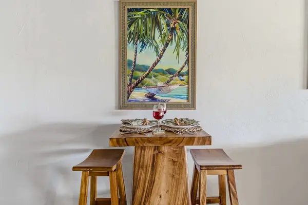 Intimate Dining Nook Featuring Local Artwork