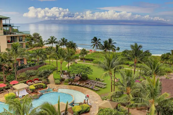 Pool area with ocean views