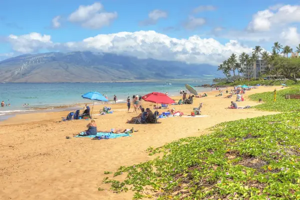 Beautiful sandy beach with stunning ocean and mountain views