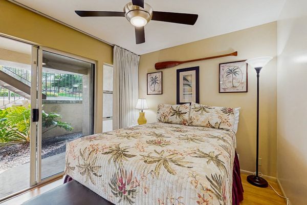 Cozy guest bedroom with garden access.