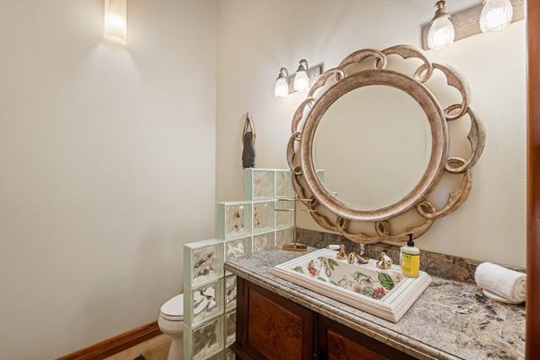 Half Bath Vanity with Ornate Mirror & Storage