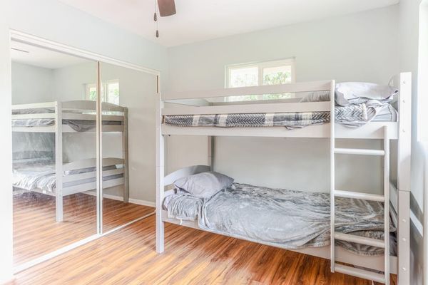Great kids room with bunk beds with two twin beds allowing for plenty of space in the room.
