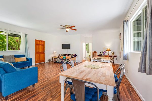 Large dining room table perfect for a dinner in or a great game night.