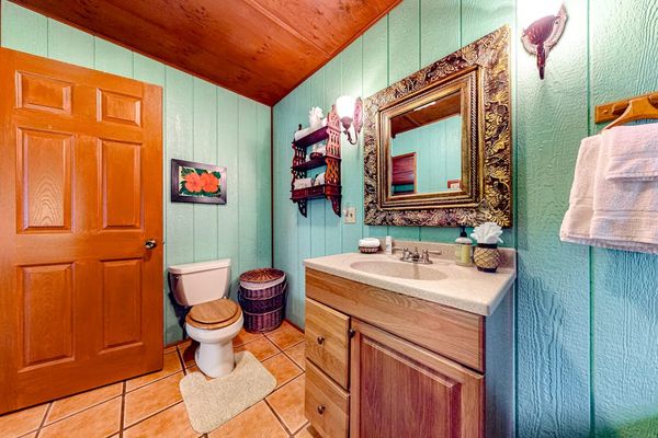 Guest bathroom with tub/shower combo.
