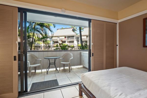 Studio with queen bed, ceiling fan and great views out of your private lanai.