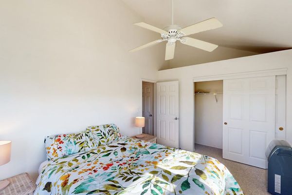 Master bedroom with king bed and lots of closet space.