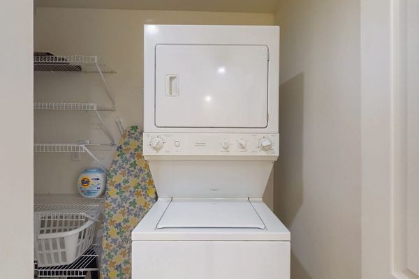In-home stackable washer and dryer let you pack light and enjoy the convenience of doing laundry during your stay.