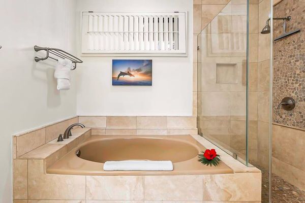Unwind with a soaking tub and a spacious walk-in shower.