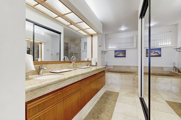 Dual vanities make getting ready effortless.