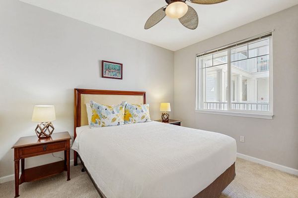 Cozy guest bedroom with natural light