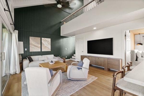 Spacious living room with a cozy seating area