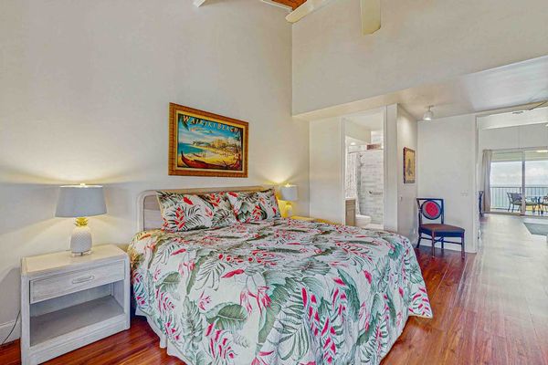 Master bedroom with king bed and lanai access.