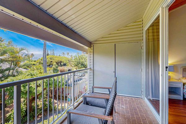 Large lanai with tropical views.