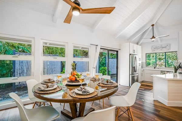 Dining room table with seating for four.