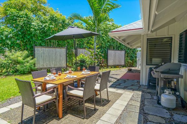 Brand new outdoor dining area waiting to accommodate your entertaining needs or to simply enjoy just preparing a family dinner in the garden.