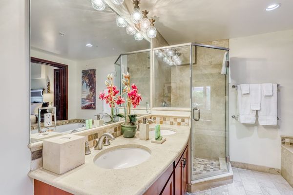 Ensuite Bathroom with Stone Vanity & Glass Shower