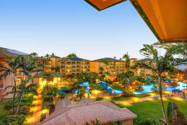 Sunset Balcony View of Resort Grounds & Central Pool