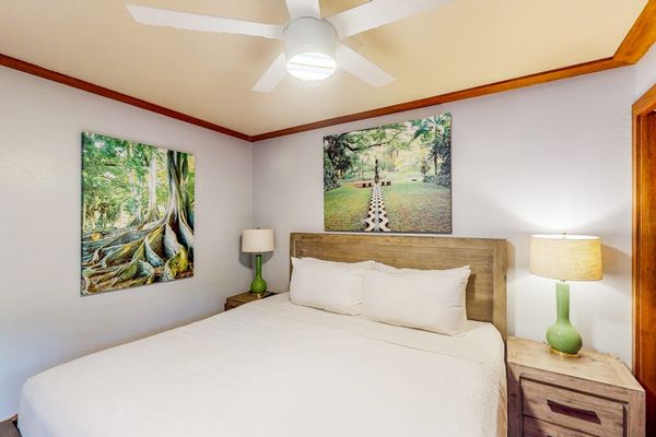 Master bedroom with king bed for a great nights sleep and a flat screen tv.