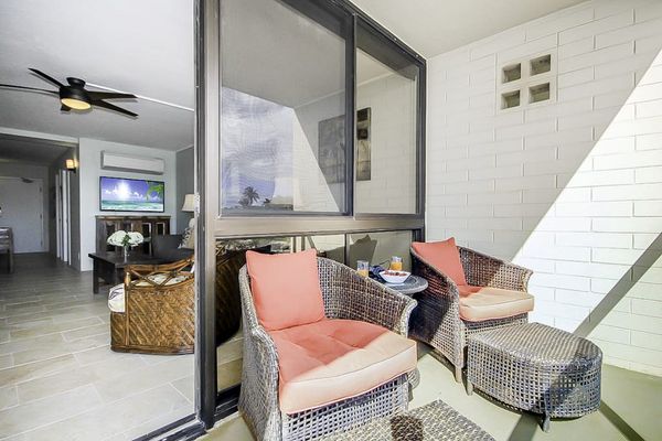Private lanai with comfortable seating so that you can relax and take in the views.