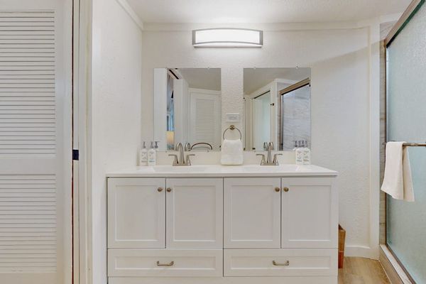 Dual Sink Vanity Station Offering Ample Room To Get Ready