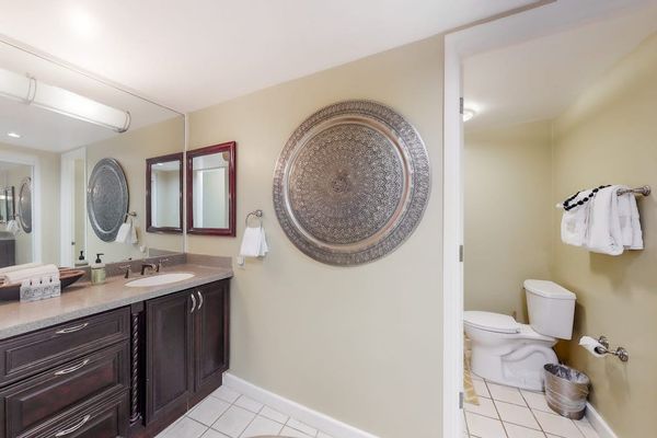 Spacious bathroom vanity provides plenty of room for daily routines
