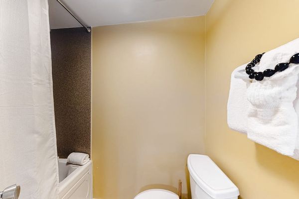 Convenient bathroom provides everything needed for comfortable daily routines here