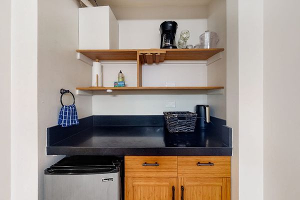 Convenient coffee station makes relaxed vacation mornings even more enjoyable