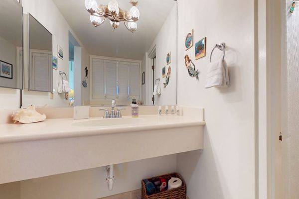 Spacious bathroom vanity provides plenty of room for daily routines