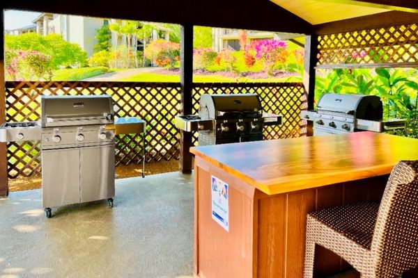 Gather for casual outdoor meals in this convenient barbecue area