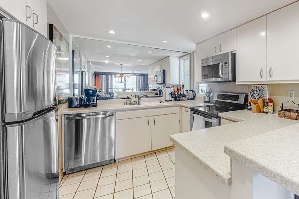 Modern kitchen featuring stainless steel appliances