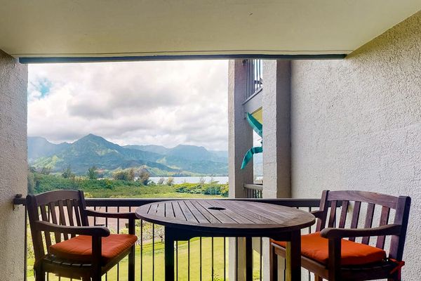 Enjoy peaceful mountain scenery while dining outside on the balcony