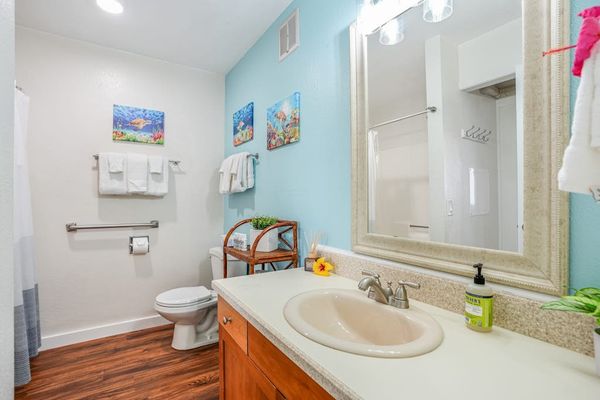 Bright Full Bathroom With Spacious Vanity